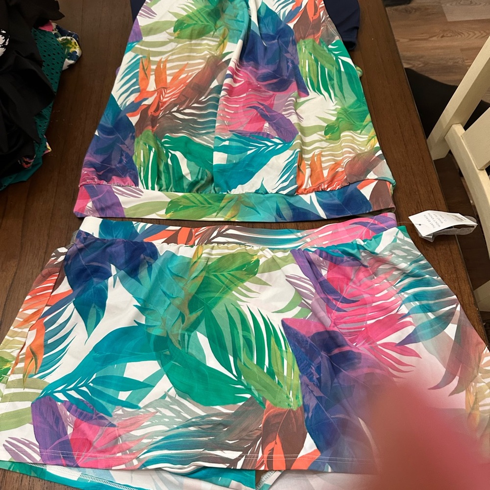 Lane Bryant Tropical Print Tankini Top and Swim Skirt